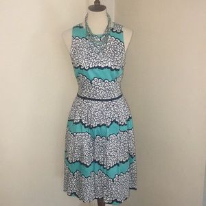 🌷Maggy London- Teal and White Patterned Dress